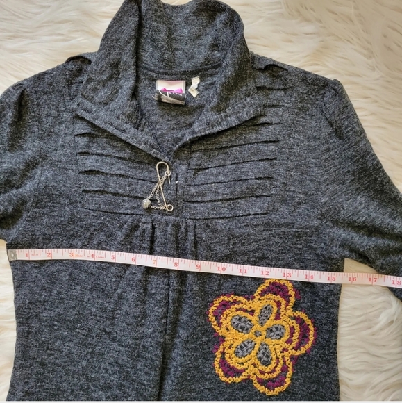 Freelance Dress Sz M Embroidered Boho Floral Gray Collar Junior Women - Picture 4 of 9